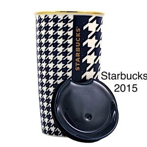 NEW Starbucks 2015 Navy Houndstooth Ceramic Travel Mug Cup